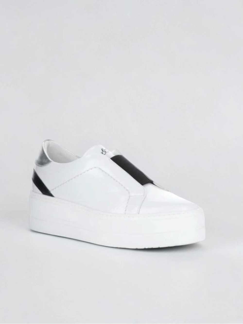 Bos. & Co. White Platform Slip-Ons with Black and Silver Accents